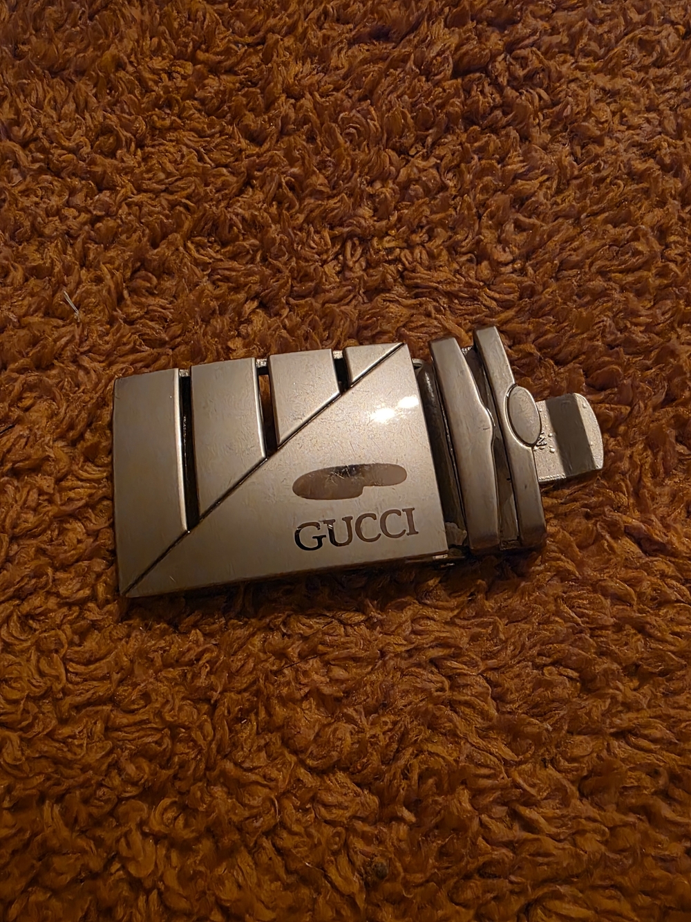 GUCCI Men's Brushed Silver Square Ratchet Belt Buckle Only